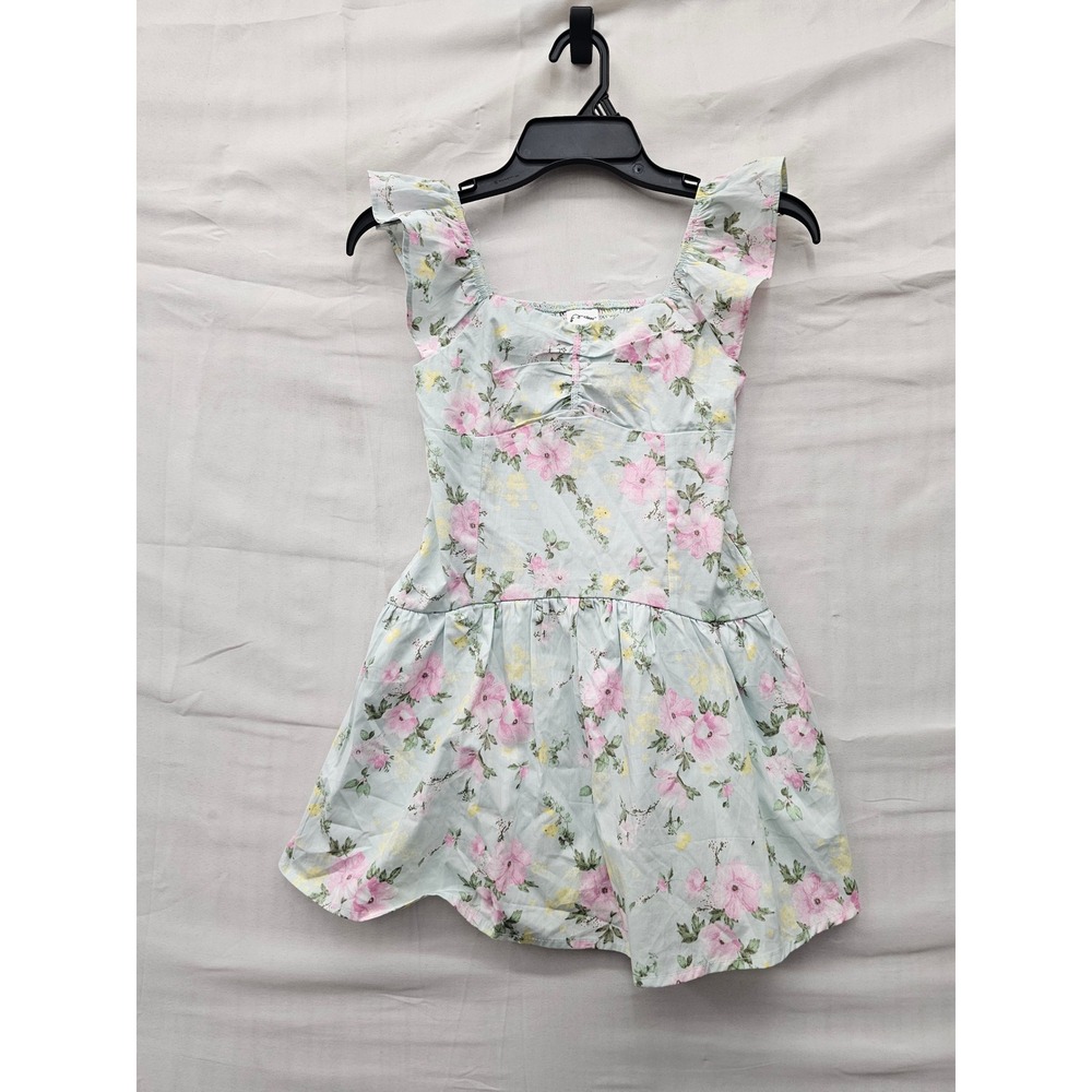Art Class Girls Floral Ruffle Sleeve Dress Green Cotton Casual Size Medium